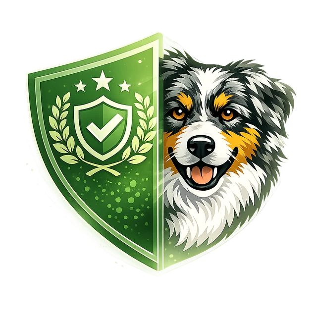 Shyra Paw: grüner Schild mit Haken und Australian Shepherd